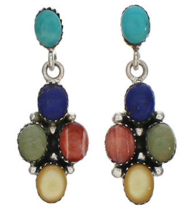 Sterling Silver Multicolor Dangle Post Earrings TX26179